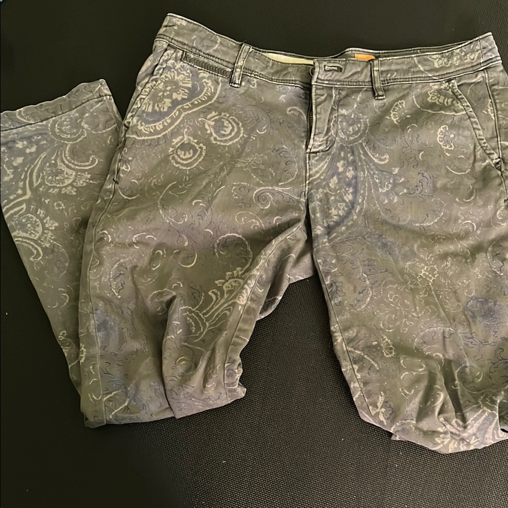 Grey-Green Paisley Patterned Straightleg Pants by Pilco and The Letterpress